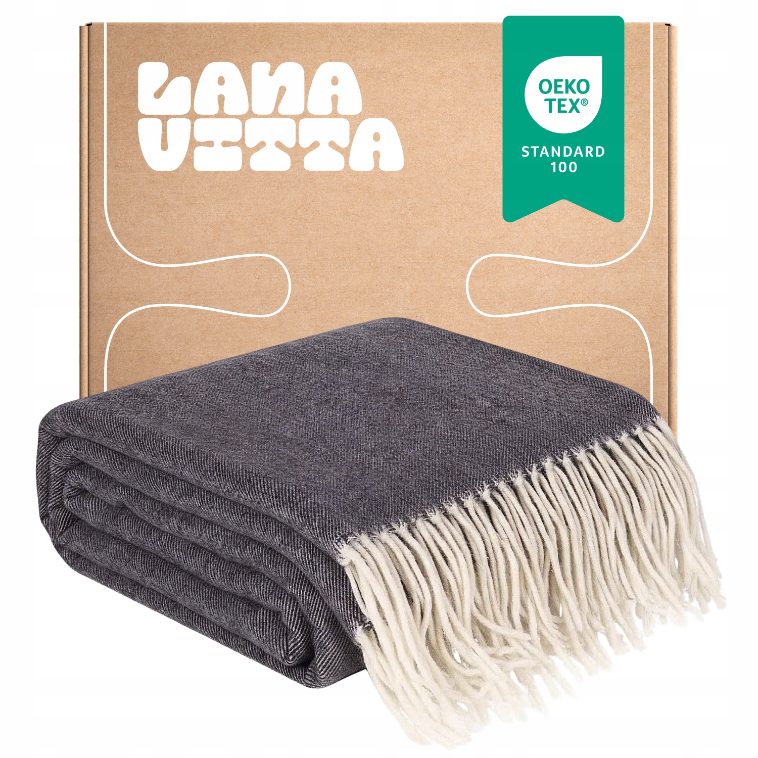 Vlněná deka Steppe 100% Australská vlna Merynos Tmavě šedá 140х200 cm