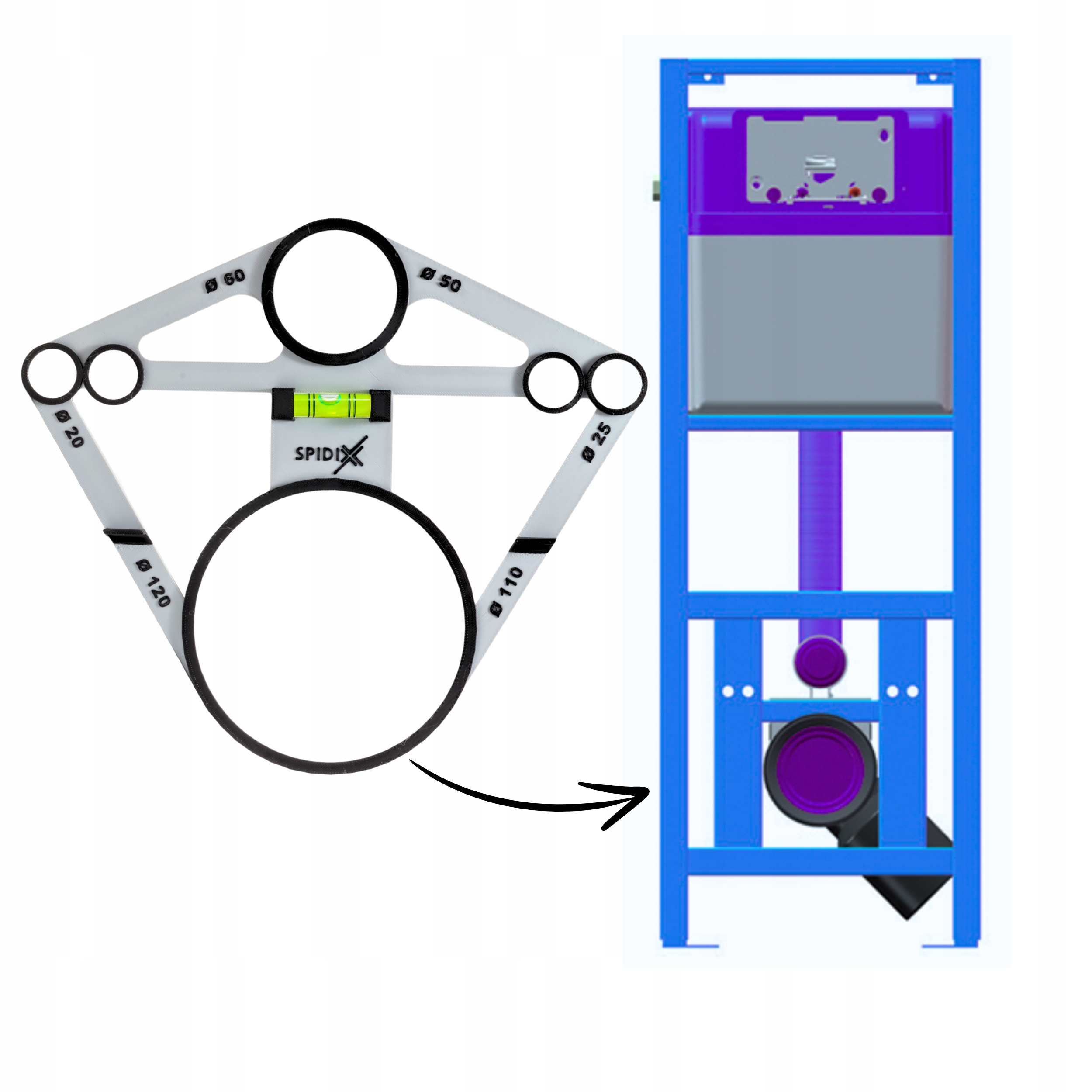 SZABLON WZORNIK OTWORÓW DO PŁYTEK DO GEBERIT Z LIBELLĄ POZIOMICA Marka inna