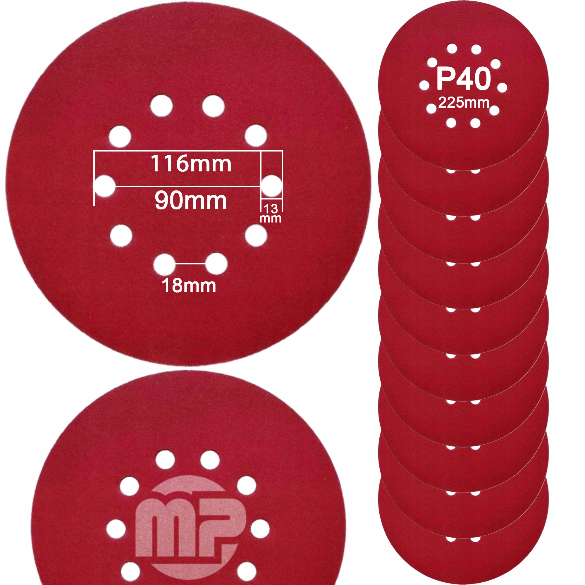 Papier Ścierny P40 Krążek 225MM Szlifierki żyrafy MP0018 10 szt 10 otworów