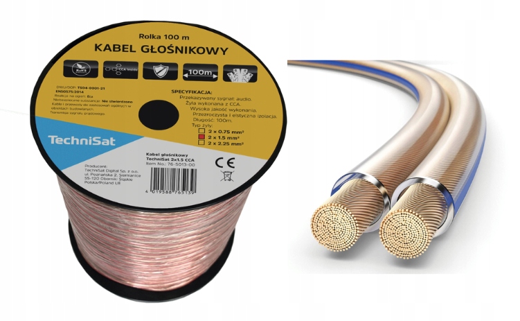 Reproduktorový kabel 2 x 1,5 mm