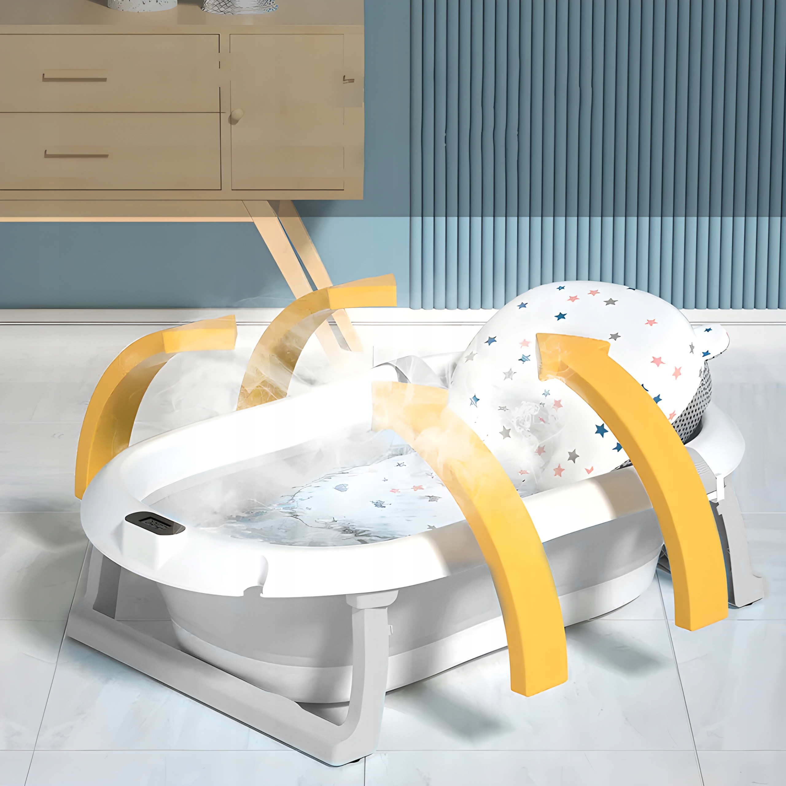 WANIENKA SKŁADANA SILIKONOWA Z TERMOMETREM LCD + PODUSZKA ZAGŁÓWEK WANNA Marka inna marka