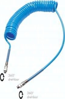 Polyuretanový spirálový kabel 10x6,5, otočná přípojka, závit G 1/4" 6 m