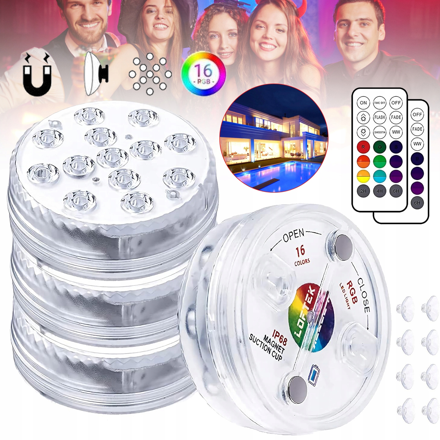 4X ZATAPIALNE ŚWIATŁO BASENOWE LED, WODOODPORNE LAMPY, PODWODNE ŚWIATŁA RGB