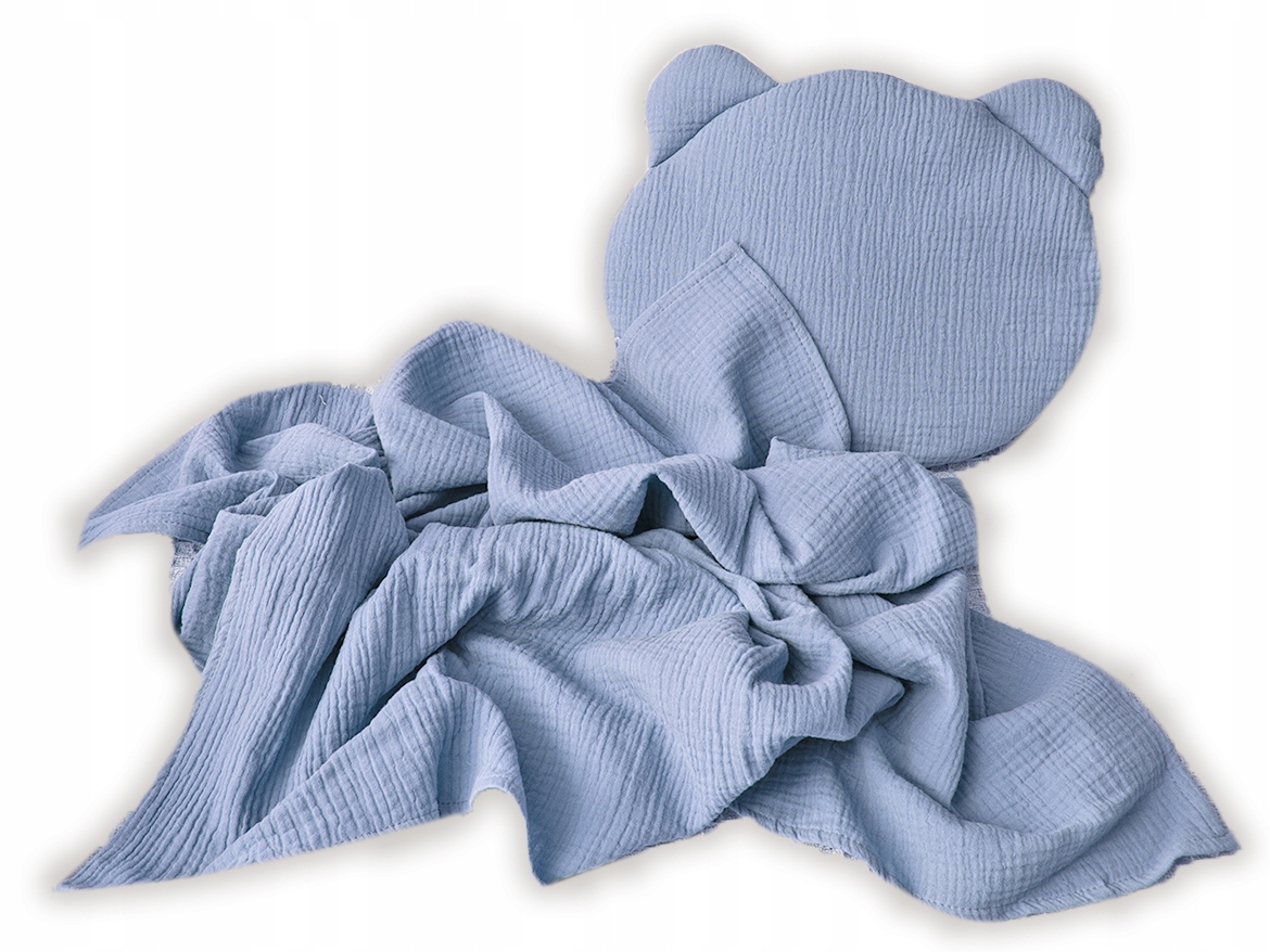 KOMPLET MUŚLINOWY OTULACZ koc + PODUSZKA TEDDY