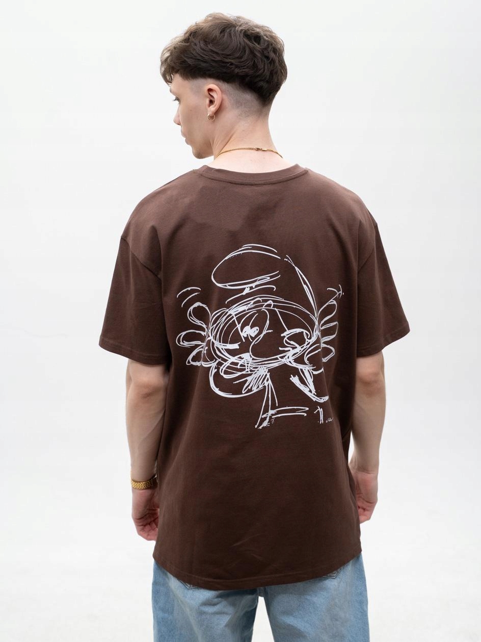 Tričko Tričko Krátký Rukáv Oversize Pánské Hnědé Šmoulové Zgrywus L