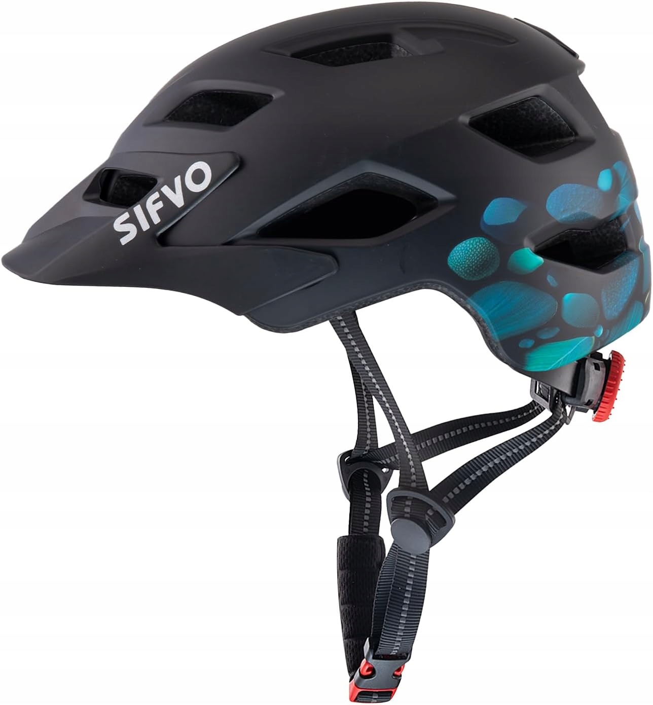 Kask rowerowy Sifvo dla dzieci 50-57cm czarny wzorki daszek