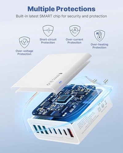 Ładowarka USB, 8 portów USB, wtyczka 40 W QC 3.0 SZYBKIE ŁADOWANIE — miniatura 3