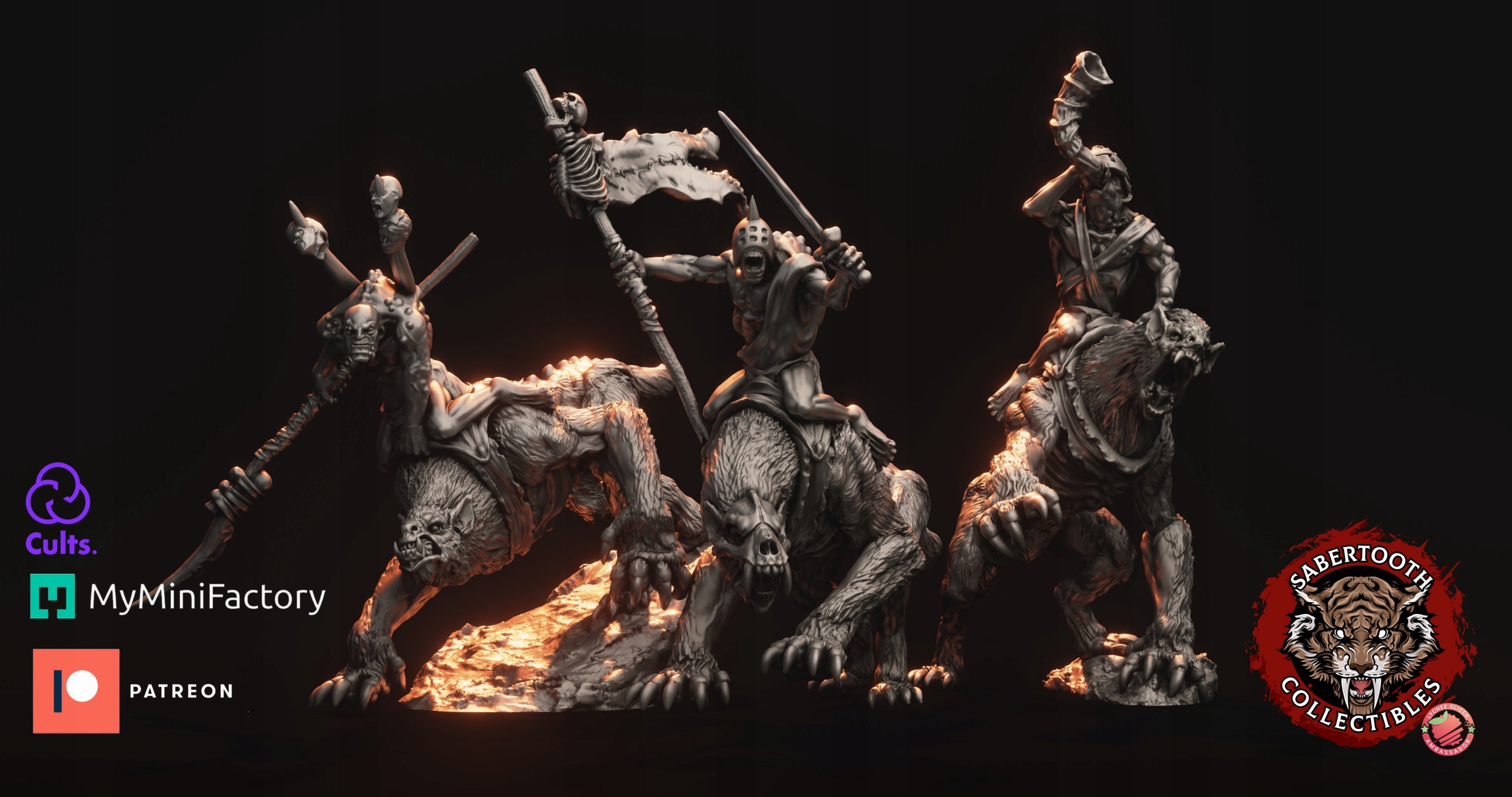 Warg Riders - x3 - SabertoothCollectibles - Minifaktura