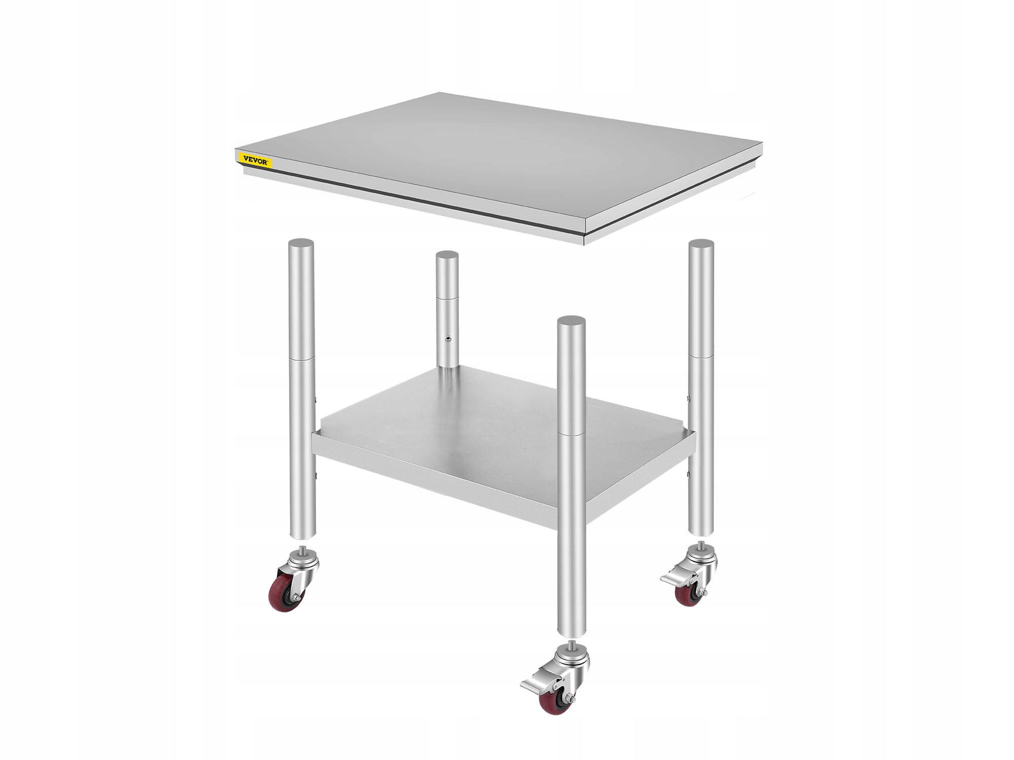 Vevor Pracovní Stůl Z Nerezové Oceli 760X600X800 MM, Silný Na Kolečkách
