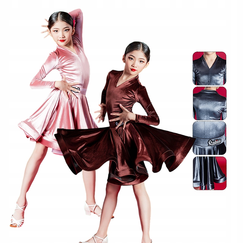 Aksamitna sukienka do tańca latynoskiego dla dzieci Tango Salsa Dance Dress Linia regular
