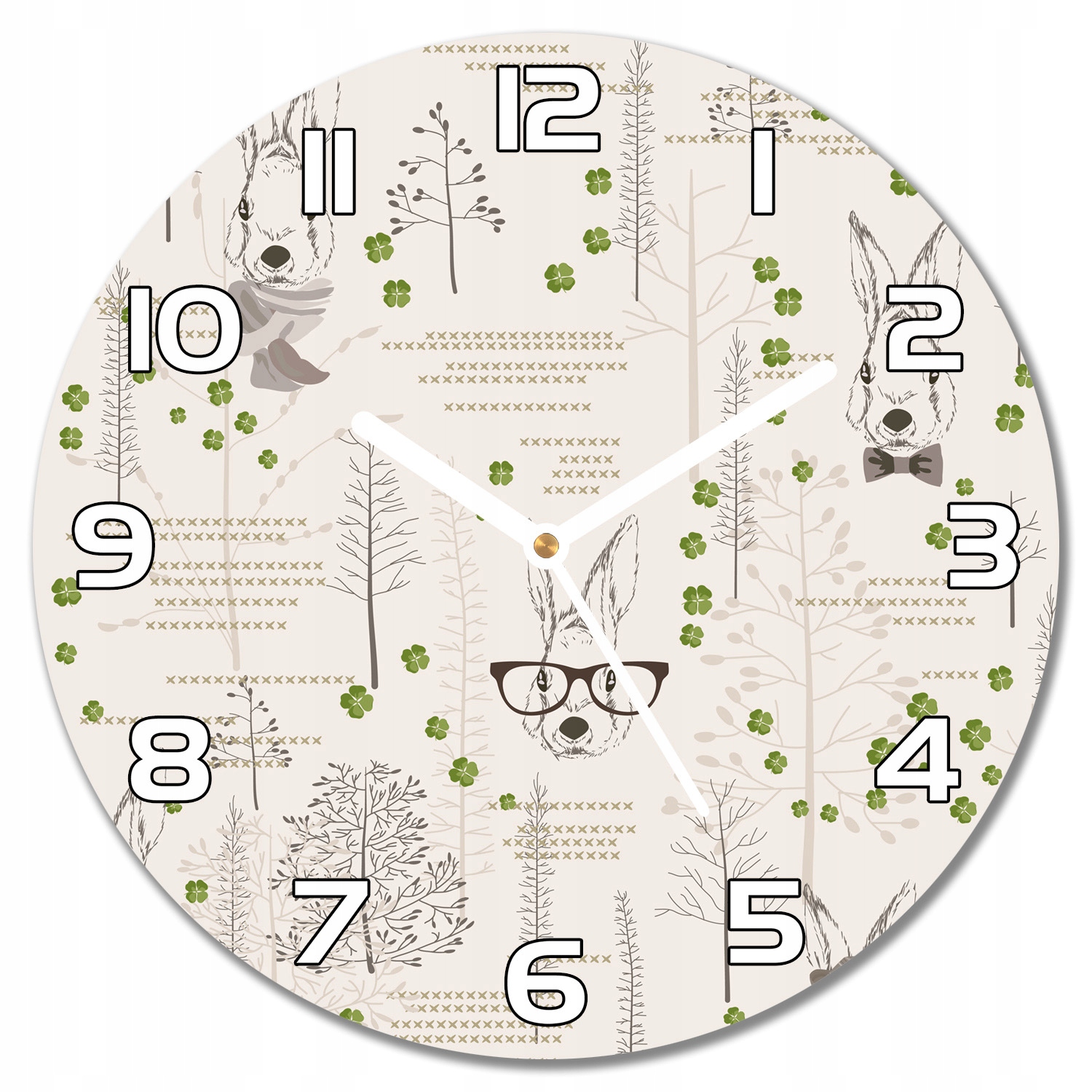 

Piękny okragły zegar ze szkła Króliki f30 cm