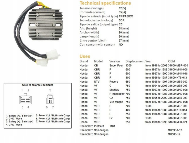 Regulátor Napätia Honda Vf 700/750 07-03; Vfr 400/750 86-88
