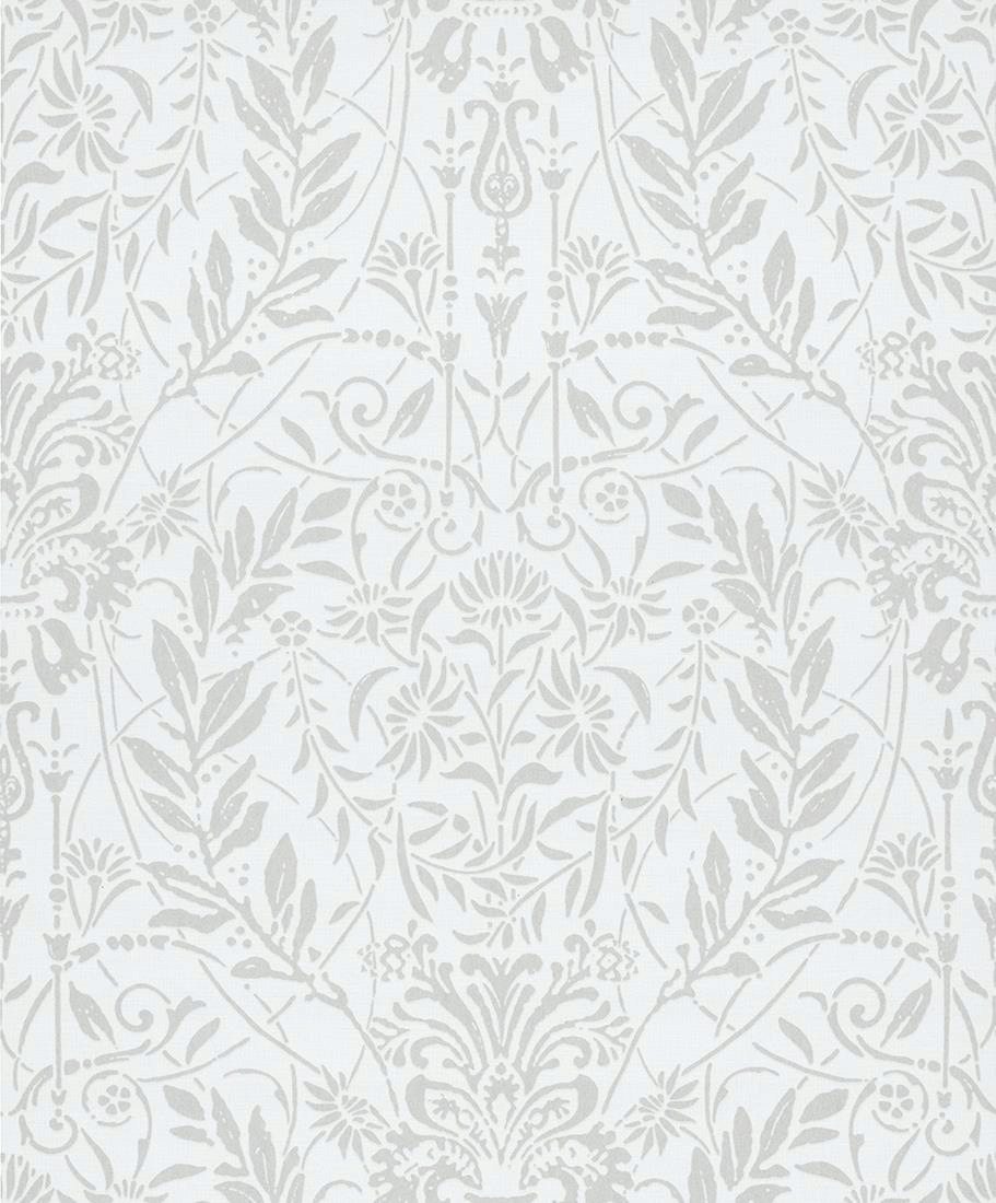 Bílá Tapeta S Rostlinnými Ornamenty Stříbrná Do Pokoje Elegantní Tapety