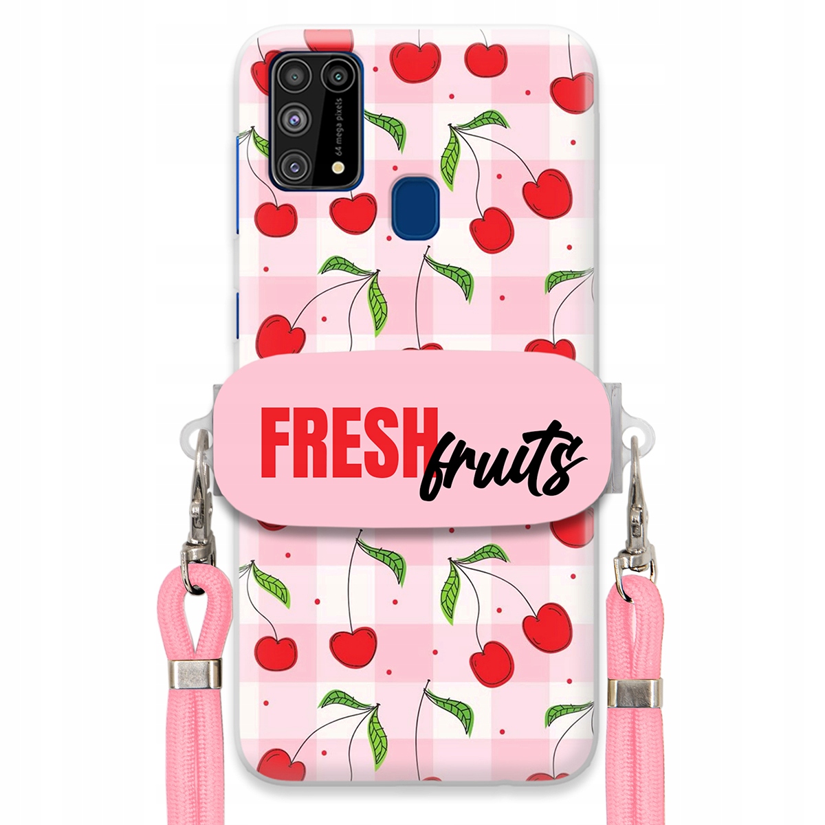 Puzdro pre Samsung M31 Case držiak na šnúrku ruží Fresh Fruits Mriežka Ovocie