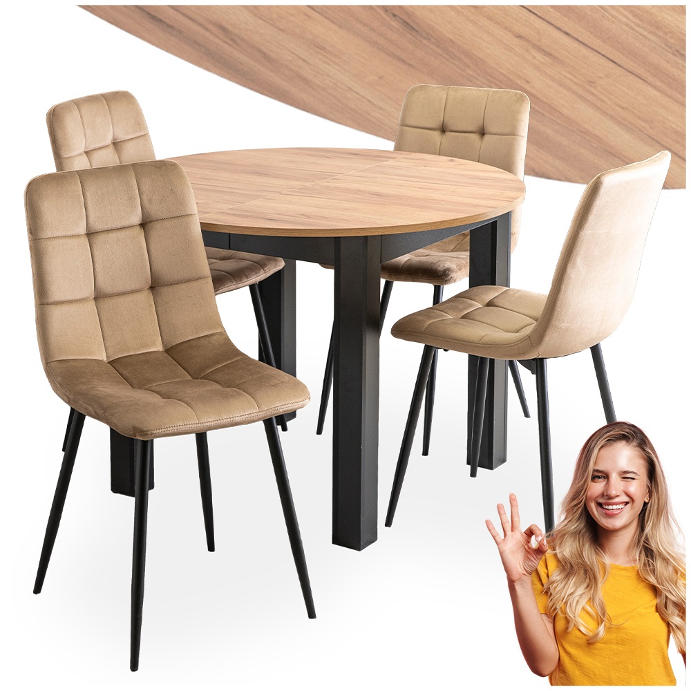 Komplet Rozkládací stůl a židle 102–142 do obývacího pokoje a kuchyně