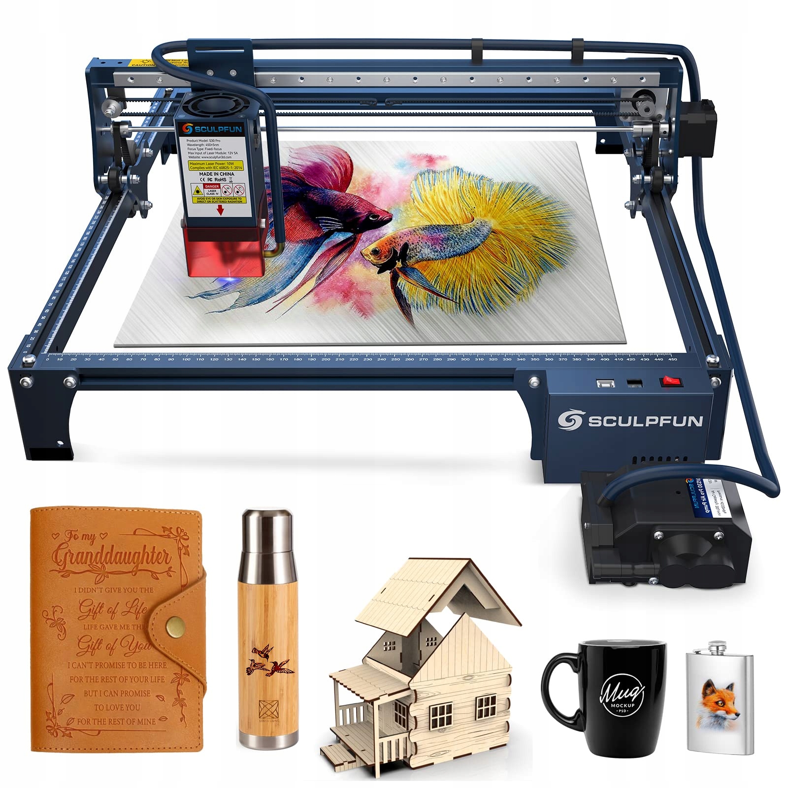 Laserový gravírovací stroj Sculpfun S30 Pro Max 20W 410x400mm Vyměnitelná čočka