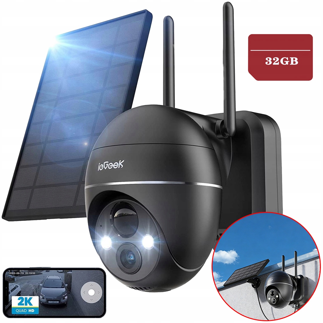 Solární Kamera Wifi Ip Venkovní Otočná Bezdrátová 2K 9000MAH 32GB Sd