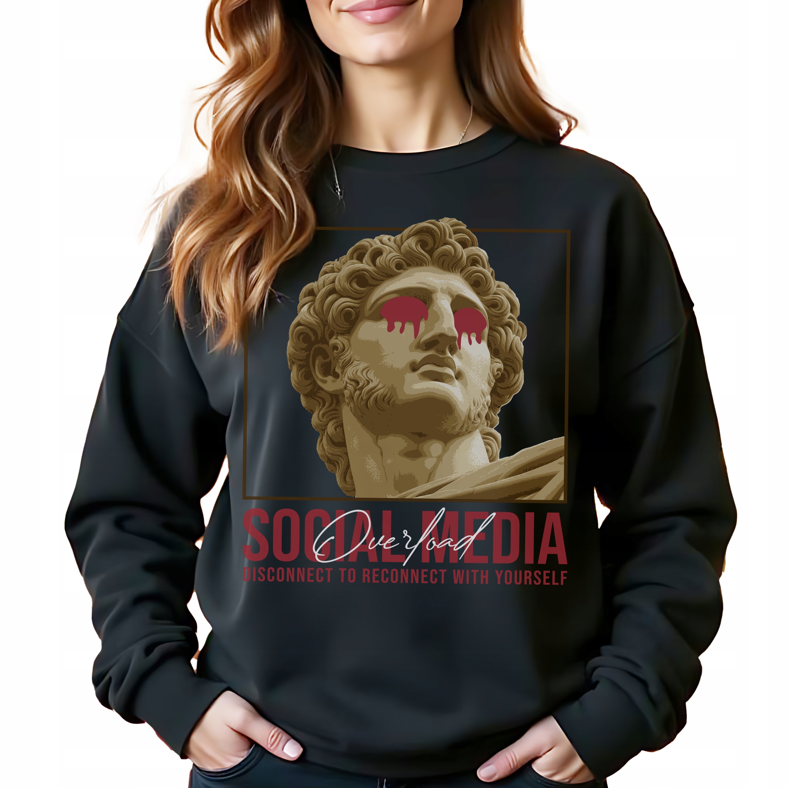 Černá bavlněná Mikina Pro Sociální Sítě Stylová Bez Kapuce Jako Dárek Vel XL