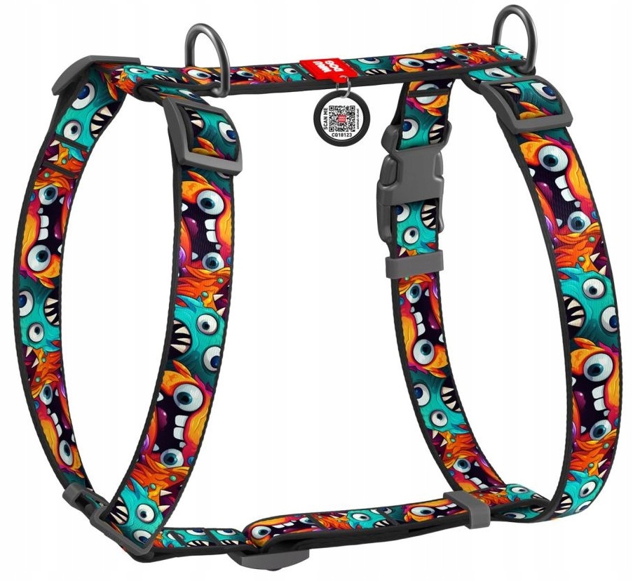 Waudog Szelki Nylon Guard z Qr Zębate Potwory M 20 mm 50-80cm