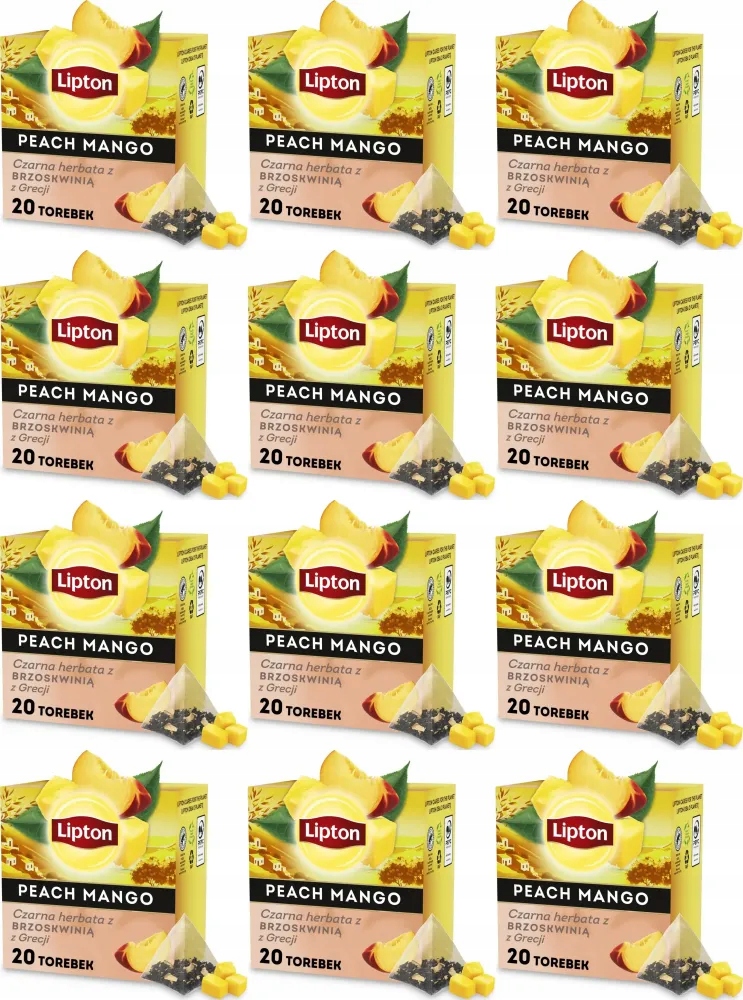 Herbata czarna ekspresowa Lipton z brzoskwinią z Grecji 20 piramidek x12