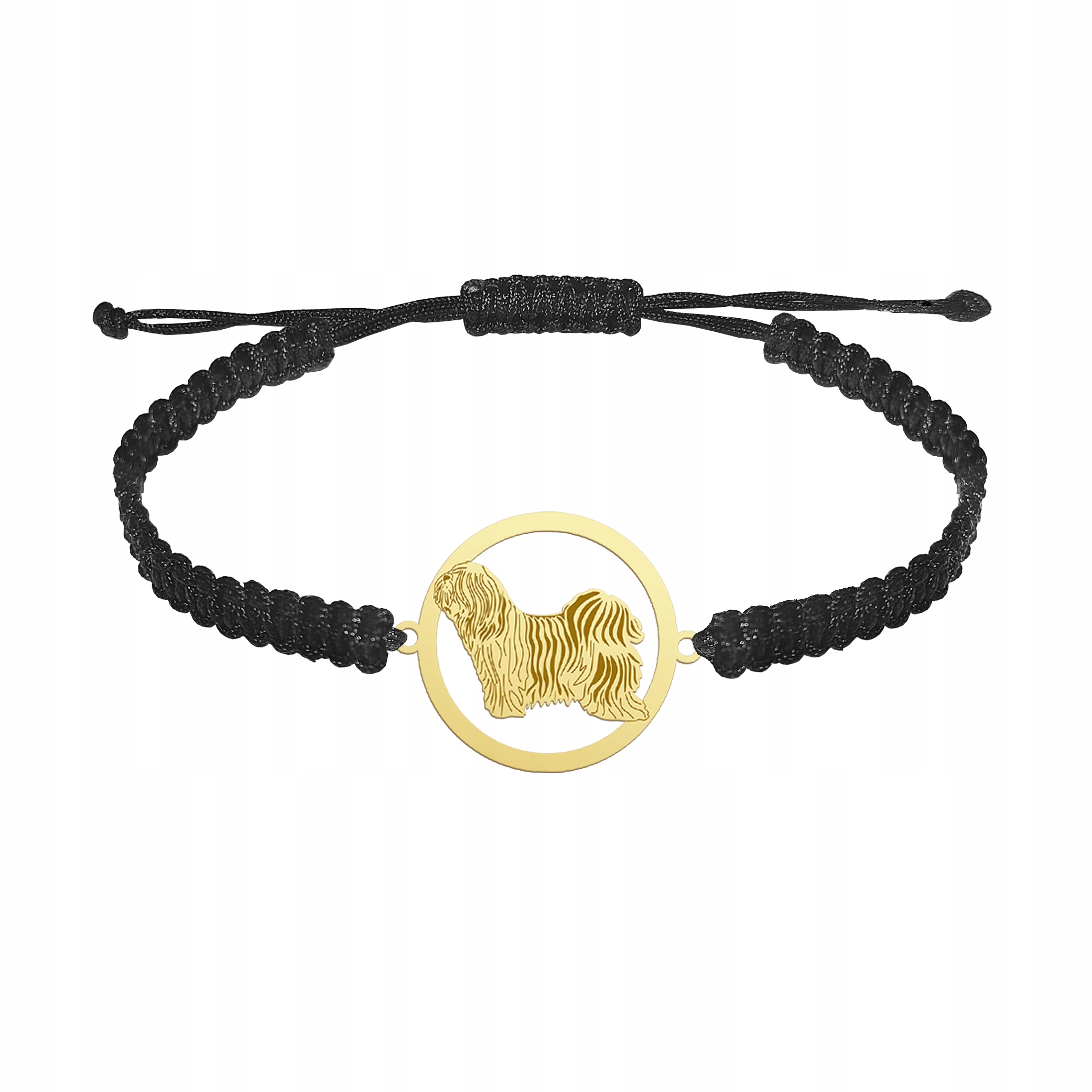 Zlatý náramek se psem tibetského teriéra 925 Makramé Dárek Gravírování