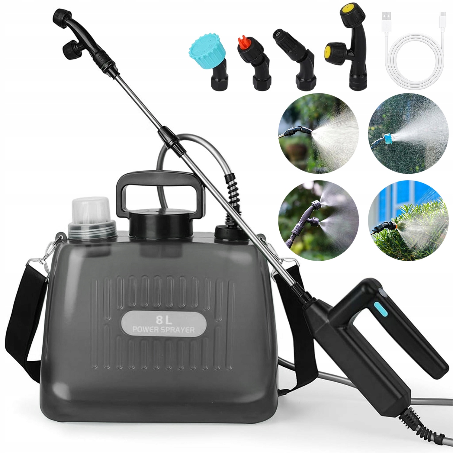 Akumulátorový Tlakový Postřikovač 8 L Batohový, Sada 4 Výkonných Trysek