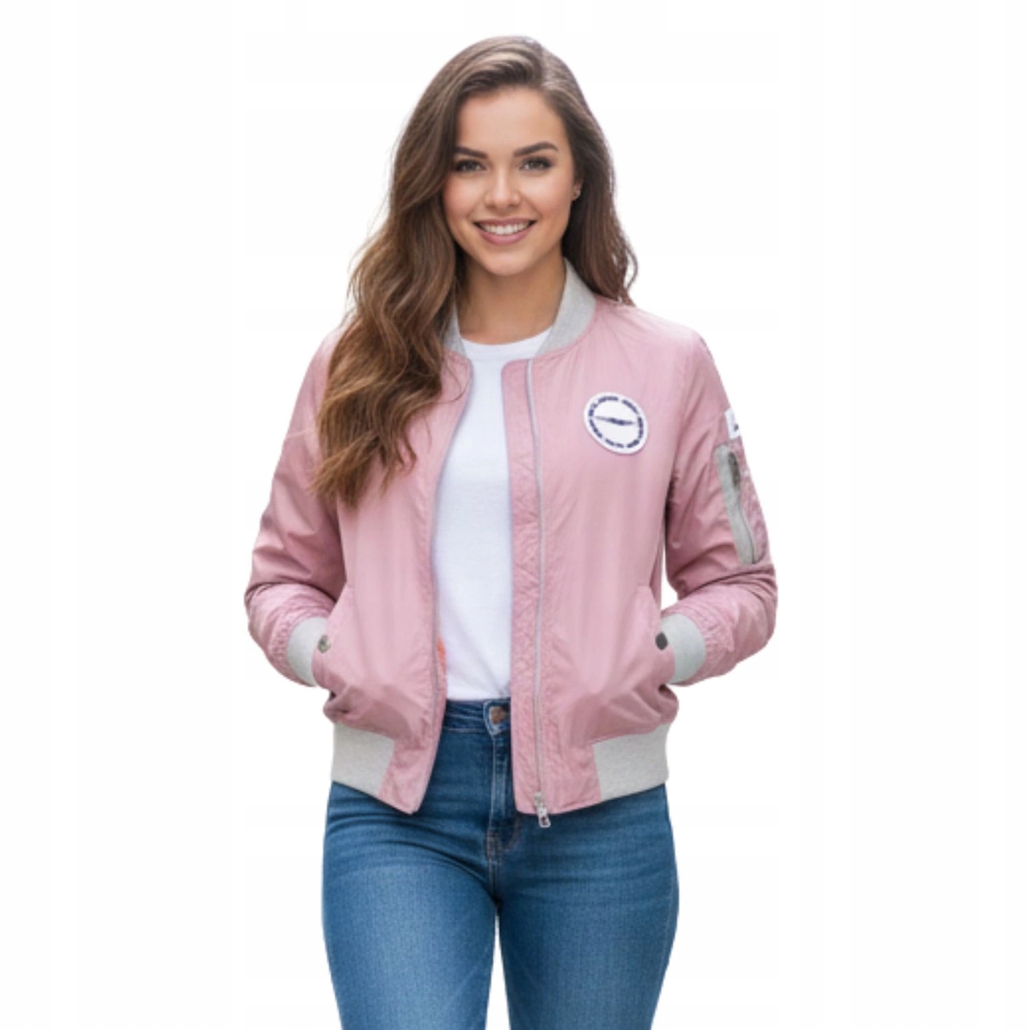 Dámská lehká přechodová bunda Bombers bomber růžová se zapínáním, velikost M