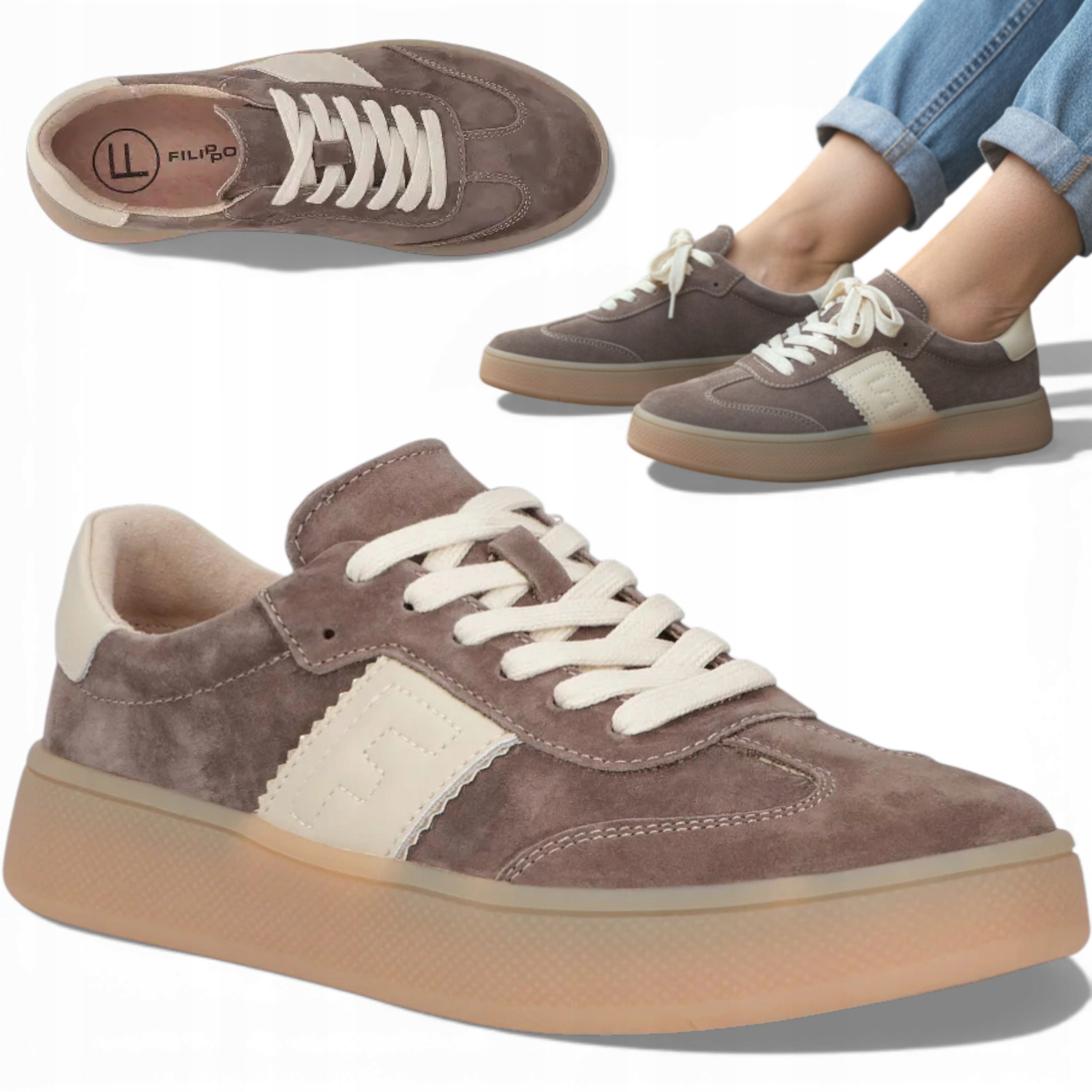 Sneakersy Damskie Skórzane 38 Filippo Półbuty Brązowe na Platformie