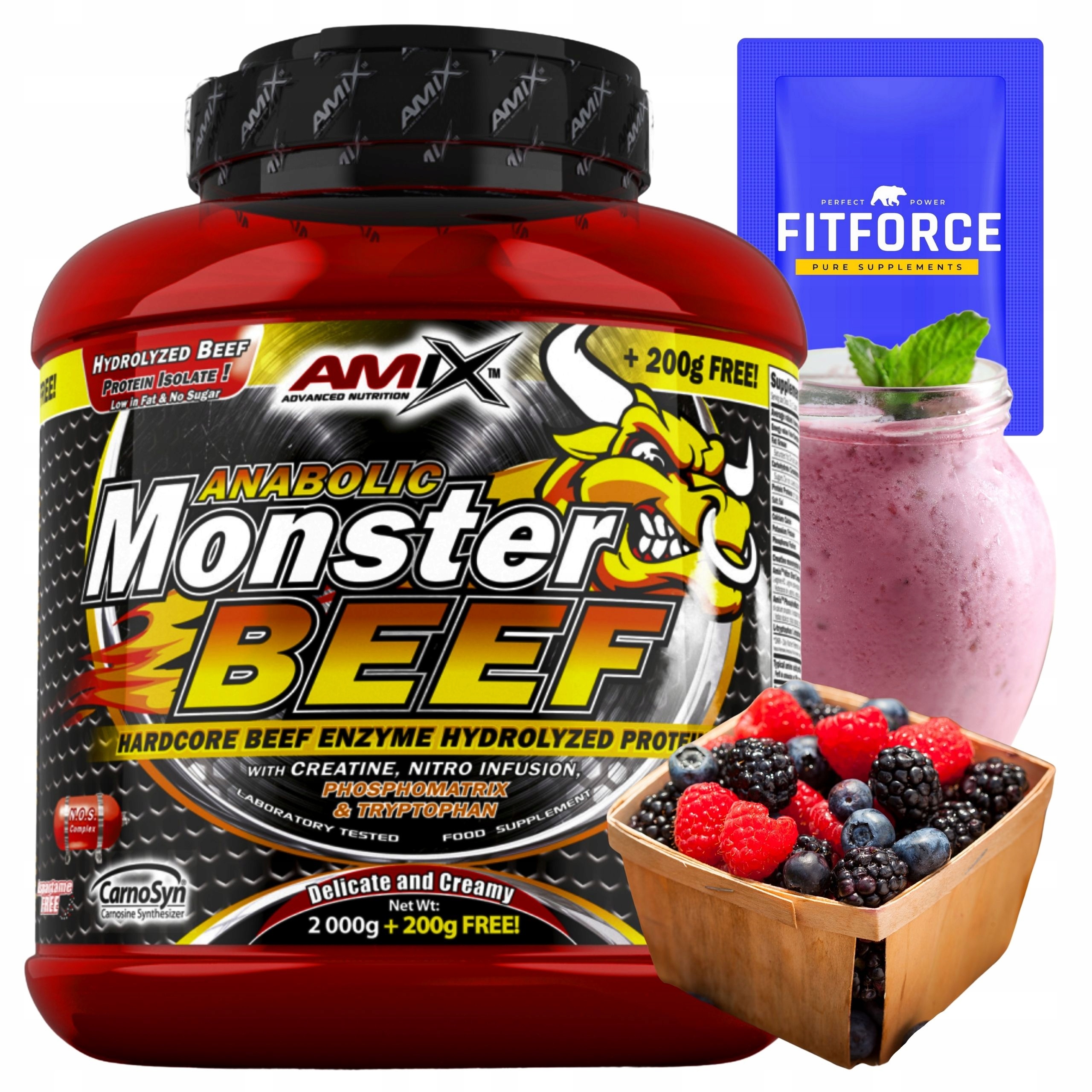 Amix Anabolic Monster Beef Protein 90% Hovězí protein 2.2 kg Lesní ovoce