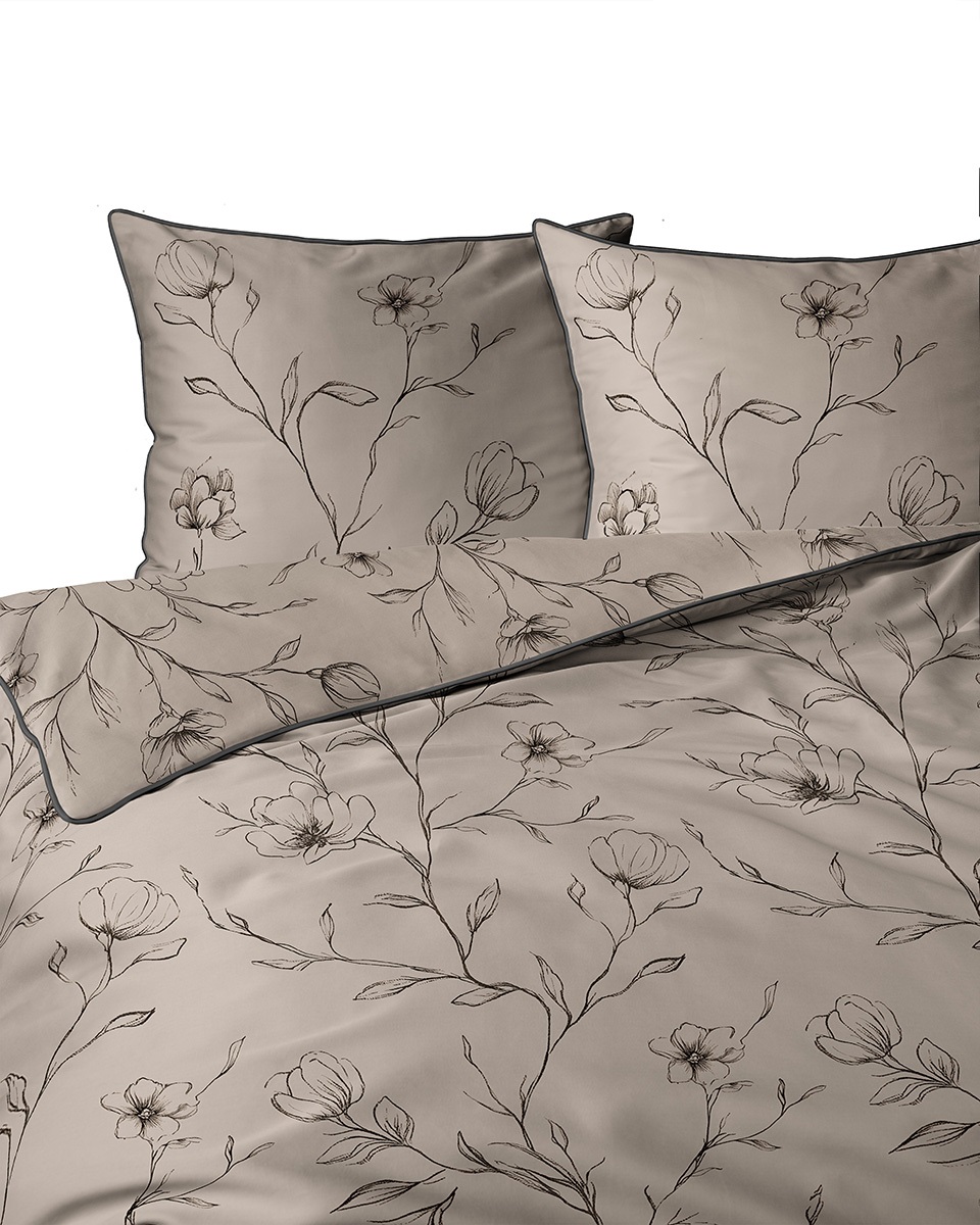 Pościel 200x160 bawełna Perkal kolekcja 5902 B Kwiaty na beżu Detexpol