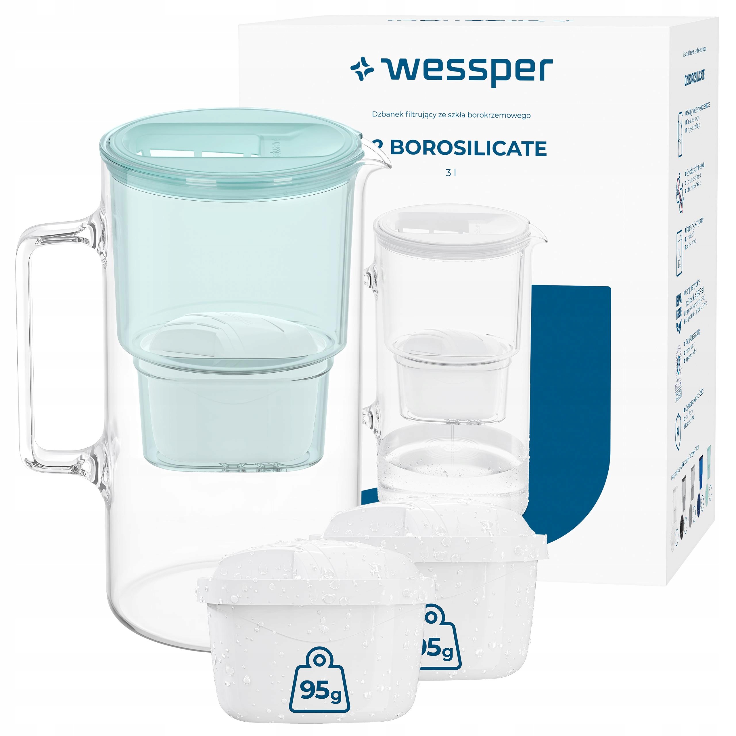 Filtrační konvice skleněná Wessper D2 Borosilicate 3 l 3 x filtr na vodu