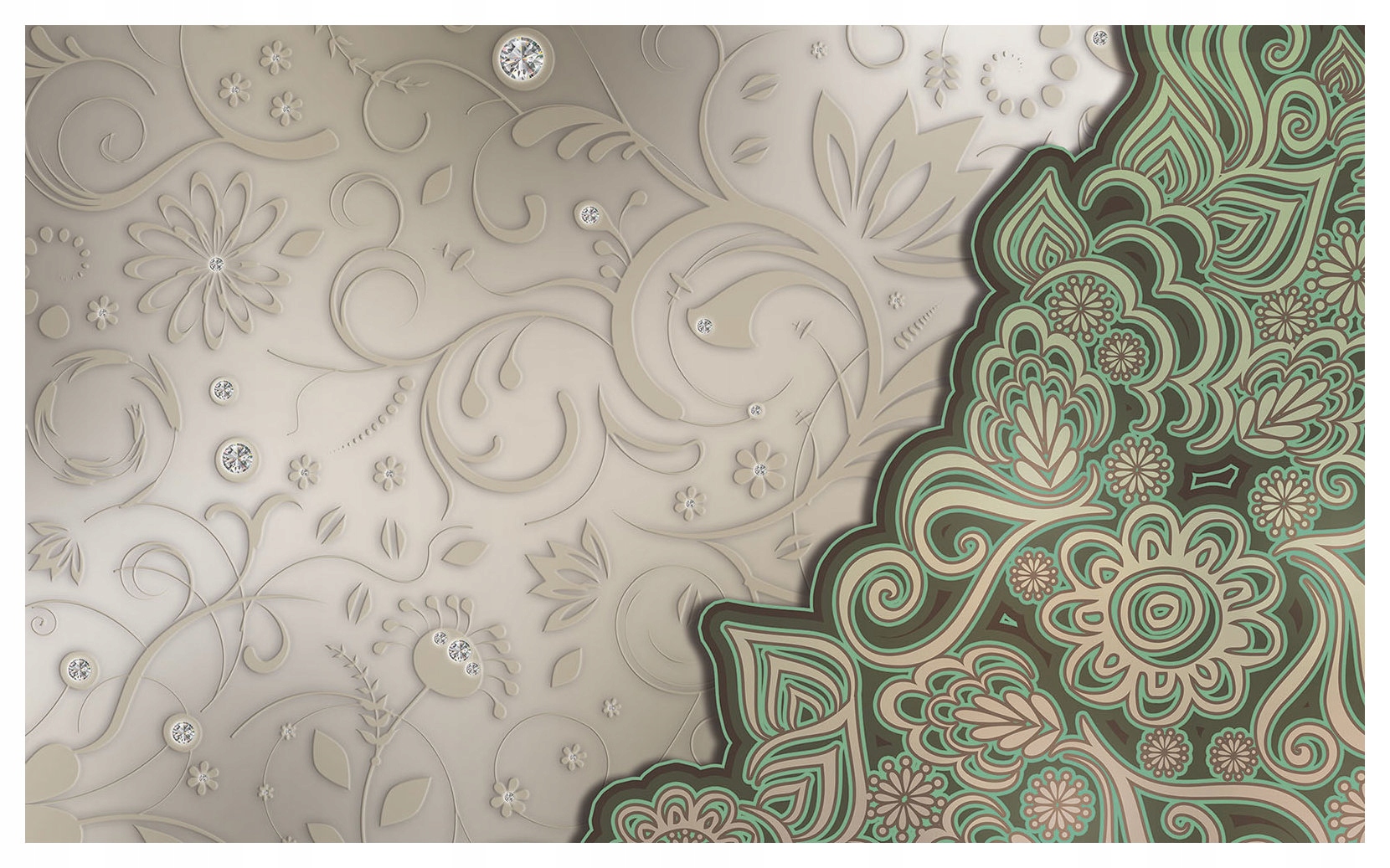 Vliesová fototapeta Kvetinová Vintage Béžová a zelená Pastelová 312x219 lepidlo