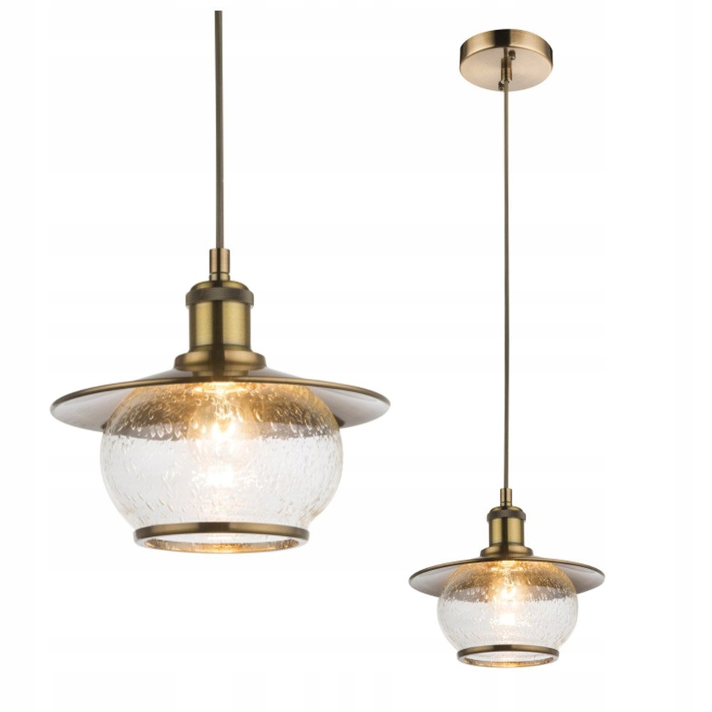 Závěsná lampa Nevis staré zlato, skleněné stínítko E27 60W Globo
