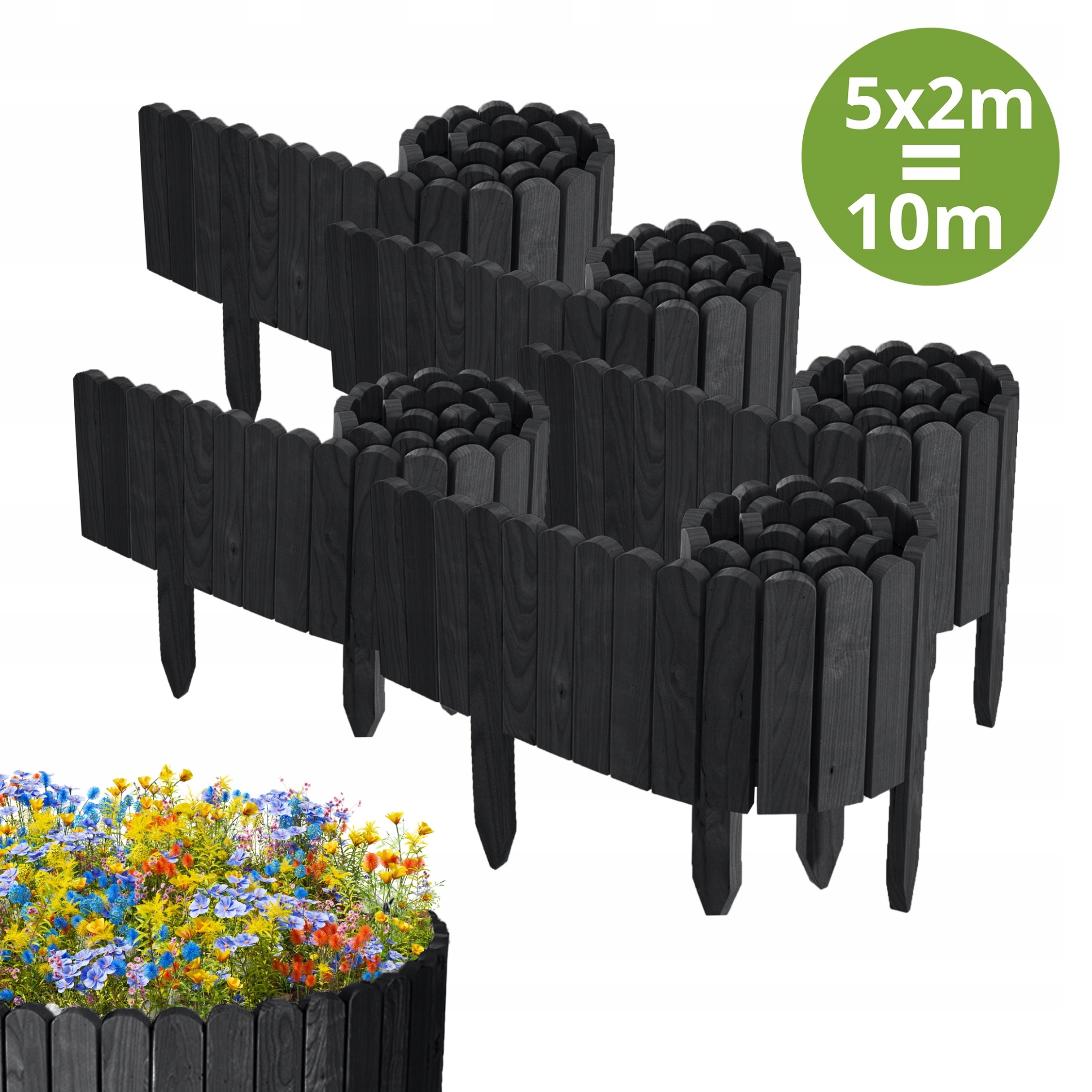 Zahradní Plot dřevěný, borovicový 1000 cm (5x200 cm) výška 20 cm Antracitový