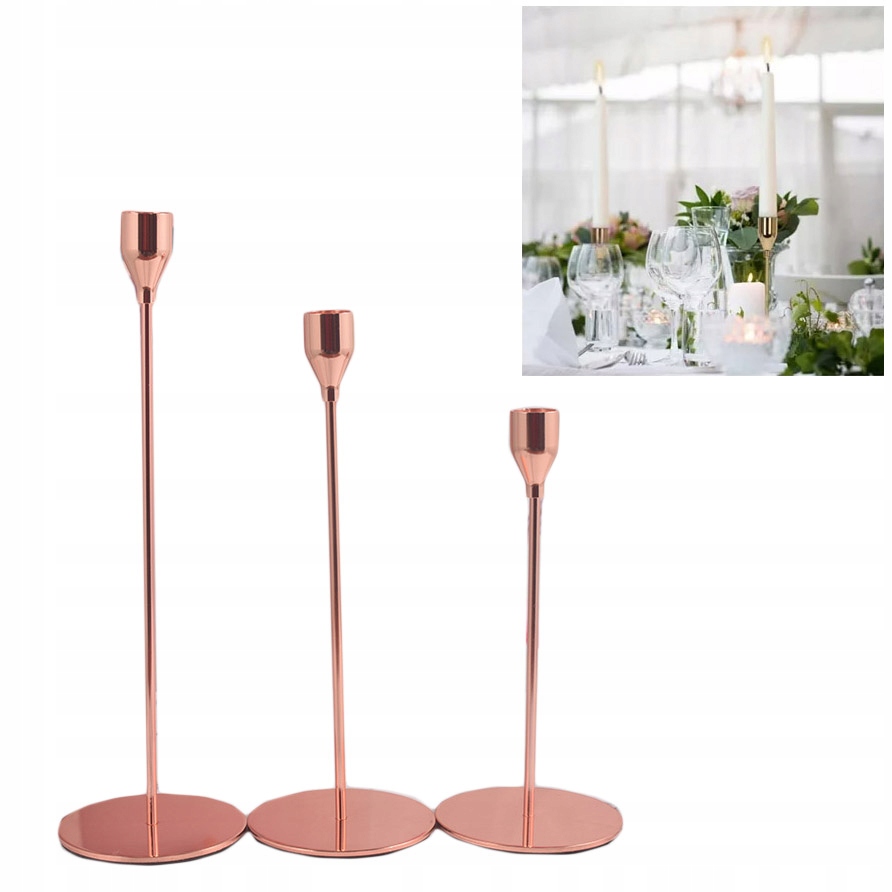 

Świecznik Metalowy 3 szt różowy Glamour wesele