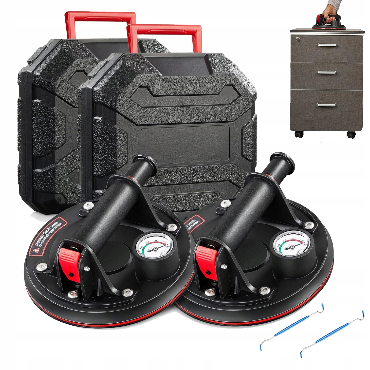 2X 8" 200 Kg Přísavka Vzduchová Pumpa S Displejem Manometru