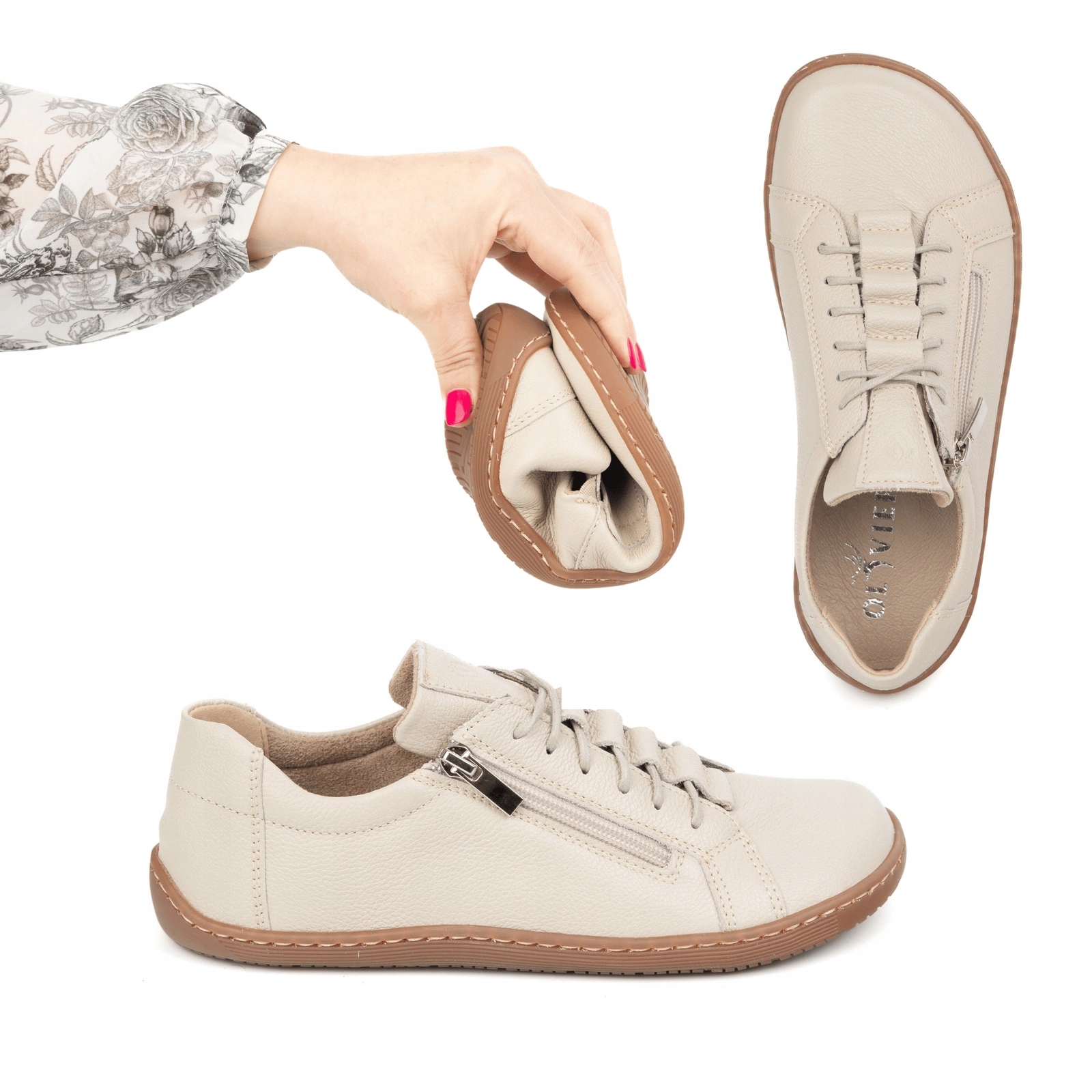 Dámské minimalistické barefootové kožené boty 1242 béžové 42