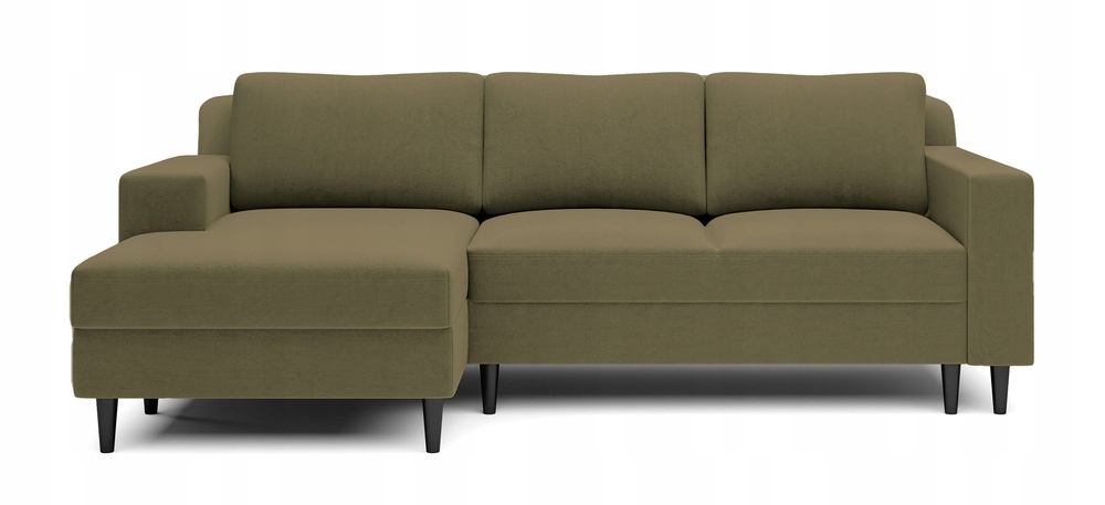 Rohová Sedací Souprava s funkcí spaní Nalika s úložným prostorem, olivový velur, levá strana