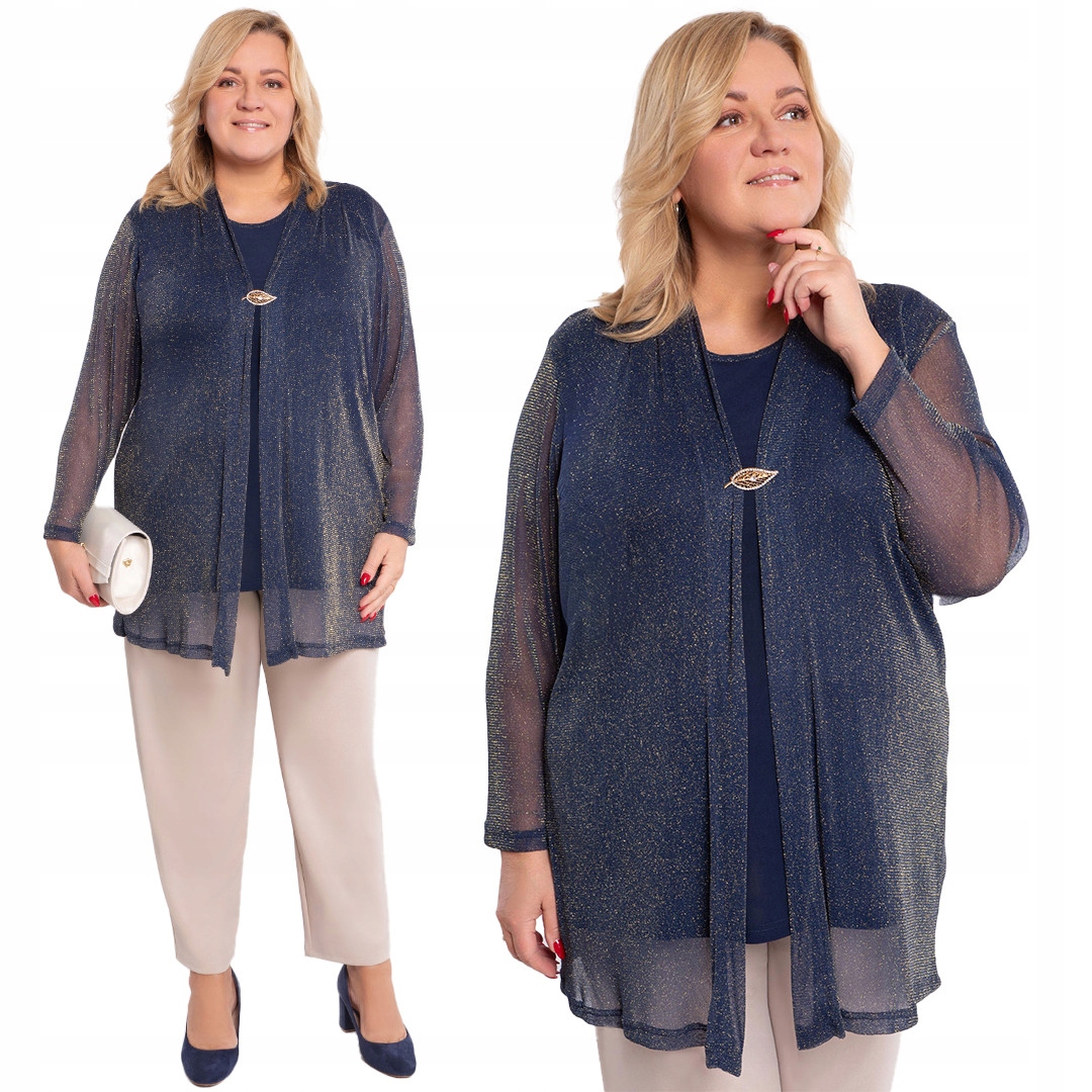 Tmavě modrá tunika s kardiganem se zlatou nití 64