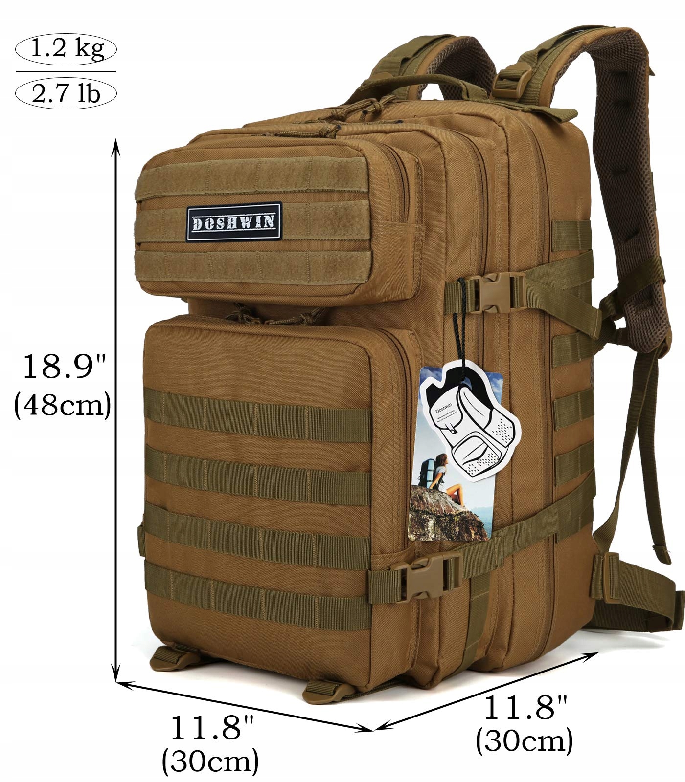 DOSHWIN Plecak Wojskowy 40L Taktyczny Molle Do Wędrówek Trekkingu Kempingu — miniatura 5