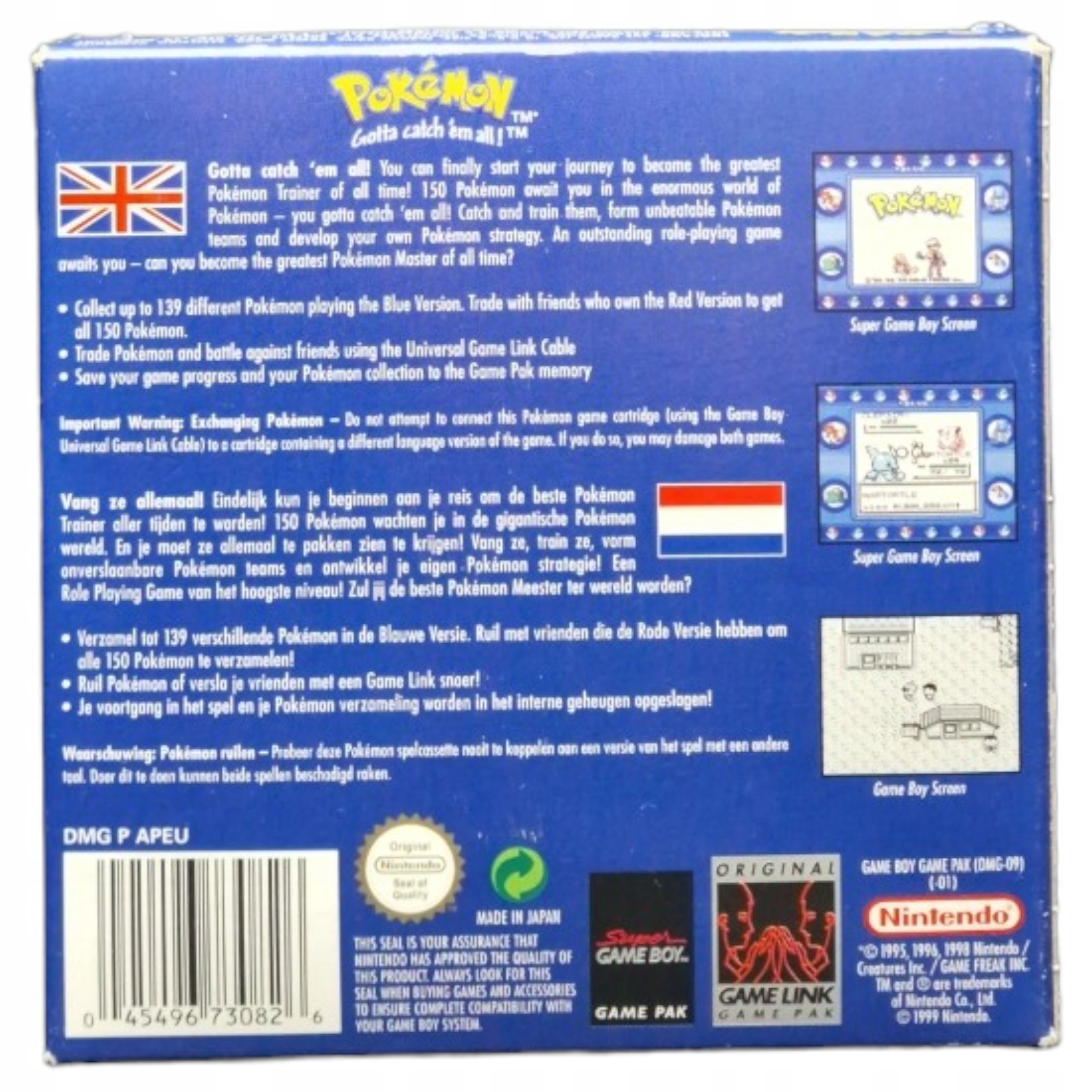 Gra Pokemon Blue Version Nintendo Game Boy Classic Producent Game Freak
