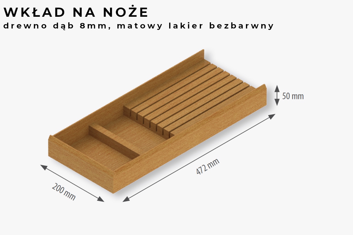 Drevená vložka do zásuvky na nože (200x472x50), bezfarebný dubový lak Rejs