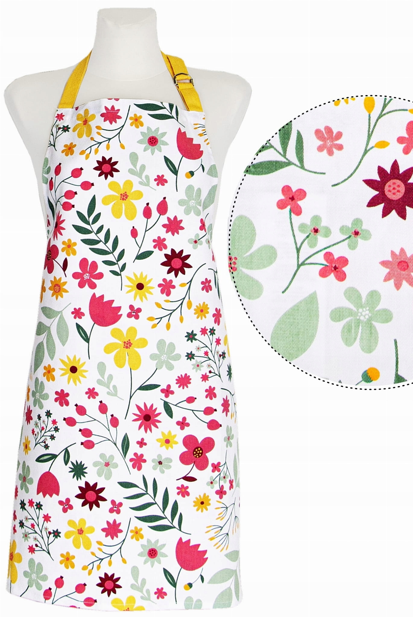 FARTUCH KUCHENNY FARTUSZEK W KWIATY LISTKI BAWEŁNA