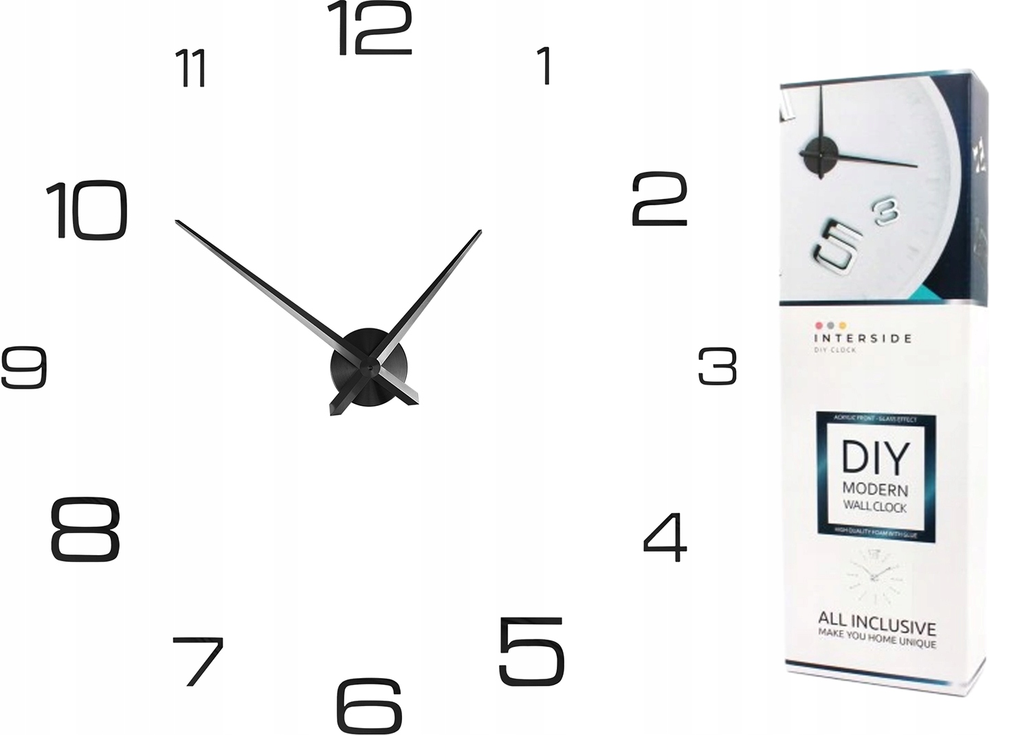 ZEGAR ŚCIENNY DUŻY NOWOCZESNY NAKLEJANY DIY CZARNY