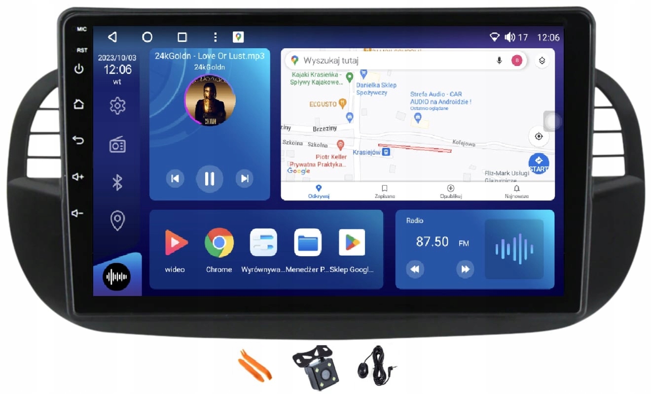 Rádio Android Navigácia M8250 Qled Carplay Lte Gps Dsp Fiat 500 07-15