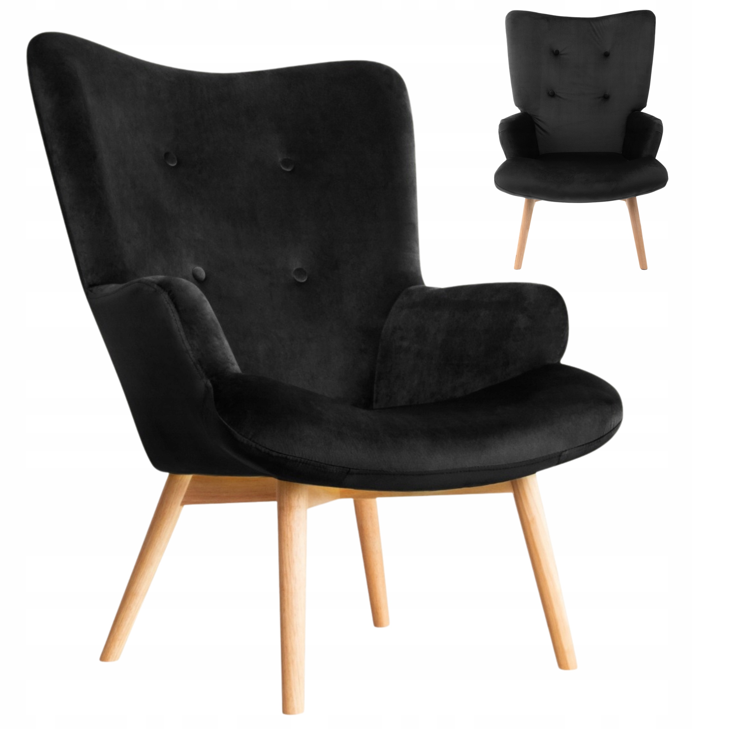 Křeslo do obývacího pokoje do ložnice Moss velurové černé Pohodlné Odpočinkové