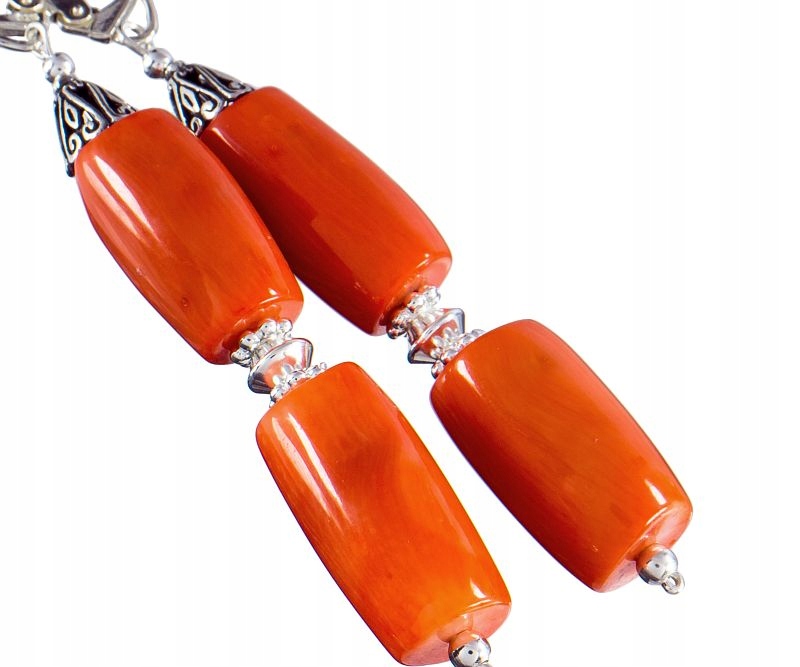 Korál Oranžový Velké Krásné Náušnice Stříbro