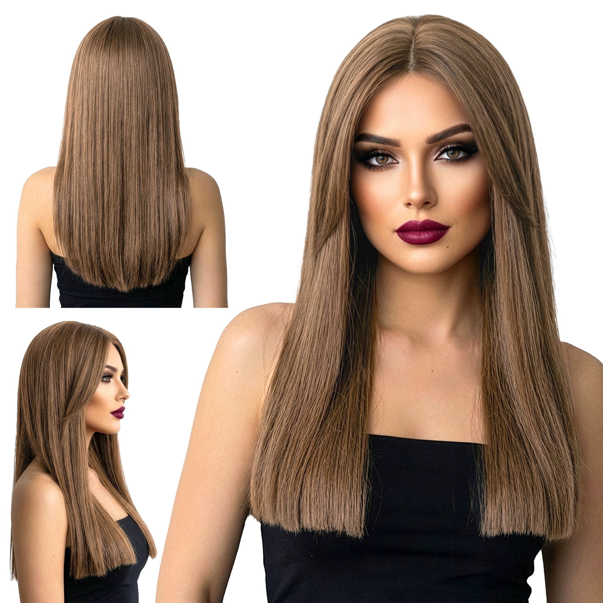 Syntetická paruka Umělé vlasy s delší ofinou Dlouhé rovné hnědé