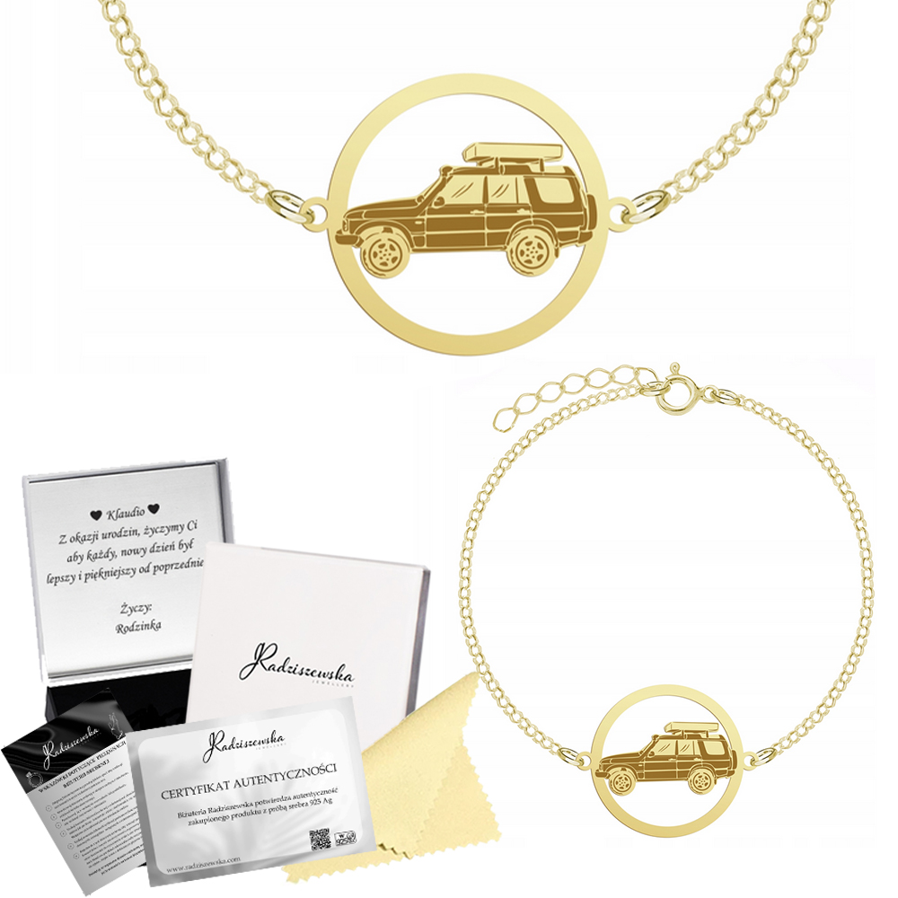 Zlatý náramek Výpravný automobil Řetízek Šperky 925 Gravírování Bonus