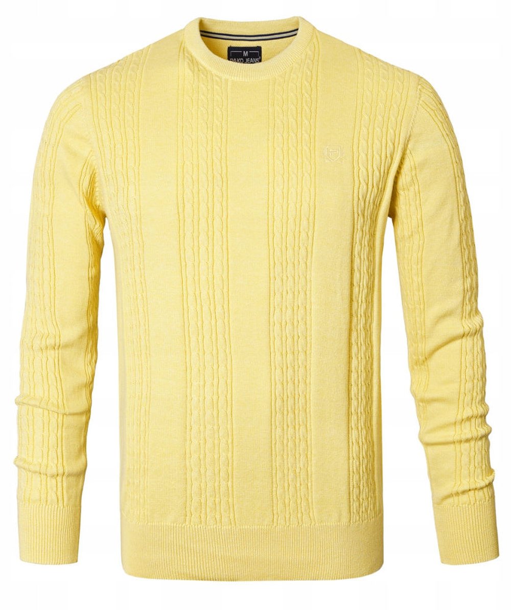 Lehký, pánský bavlněný svetr Pako Jeans žlutý, textura materiálu 3XL